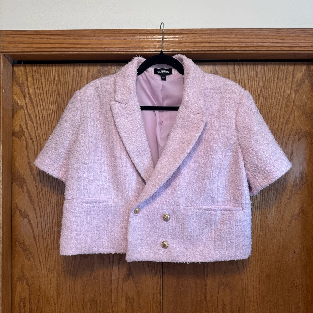 Express Pink Boucle Cropped Blazer - XL - Gold Buttons (Style #0212056716)